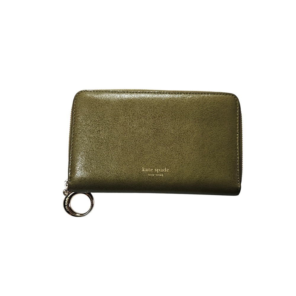 Kate Spade Zip Around Wallet Women OS Olive Green Fair Textured Leather